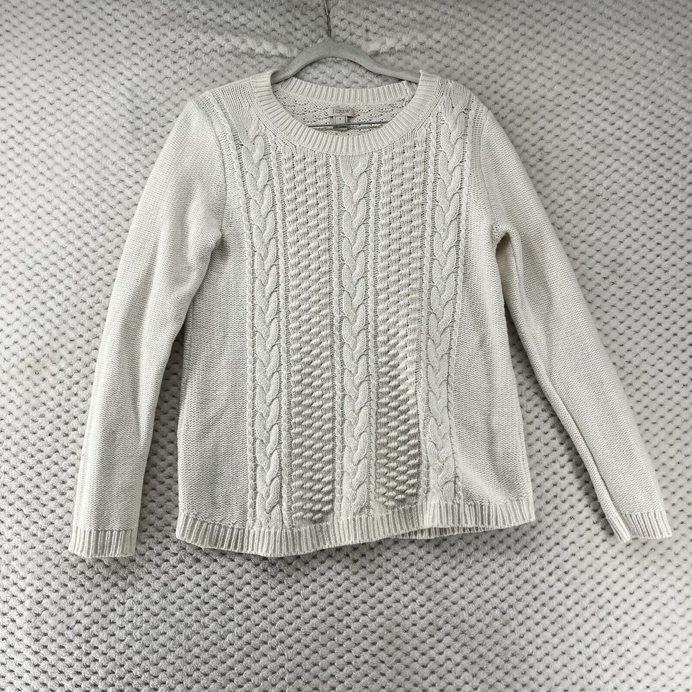 J.Crew Cable Knit Sweater Crewneck Pullover Classic Winter White Fisherman Small